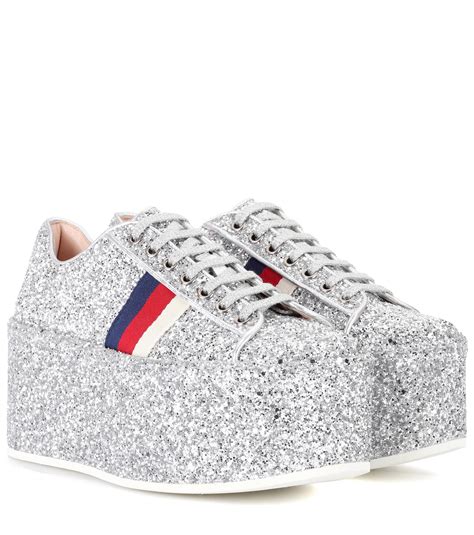 silver baby gucci shoes|Gucci platform sneakers with crystals.